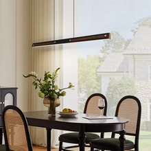 中古风胡桃木纹长条一字吊灯简约复古餐吊灯茶水室氛围高级感吊灯