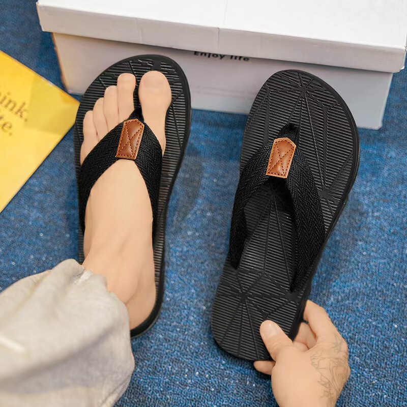 Men's Flip-Flops, New Summer Style, Non-Slip Soft-Soled Cloth Strap Slippers, Korean Style Trendy Casual Outdoor Sandals