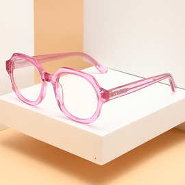新款欧美板材光学眼镜架超轻透明粉色平光镜跨境近视眼镜框
