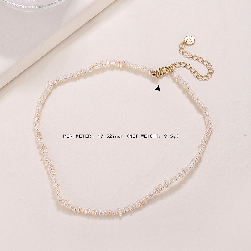 Pequeño grano de arroz natural agua dulce perla real apilados cadena clavícula temperamento simple irregular collar en forma Barroca