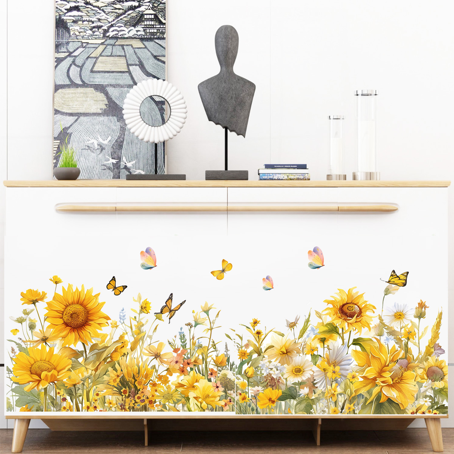 comercio exterior transfronterizo girasol decoración de fondo pared autoadhesiva casa dormitorio diy línea de esquina decoración pegatinas