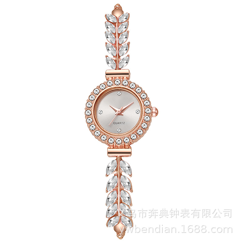 2025 nueva moda con hojas de diamantes, reloj redondo para mujer, esfera simple, ajuste libre, reloj de regalo transfronterizo exclusivo
