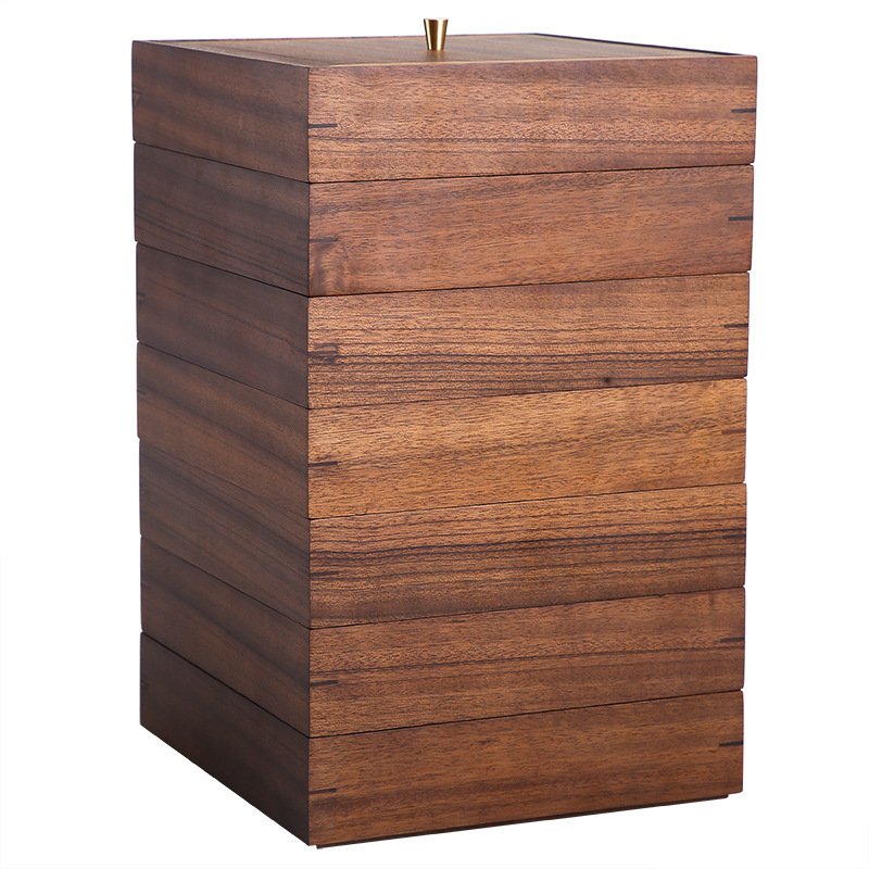 Venta al por mayor nogal Pu'er caja de té multi-capa apilable hogar de madera sólida caja de almacenamiento de pastel de té caja de almacenamiento de té bandeja de Té