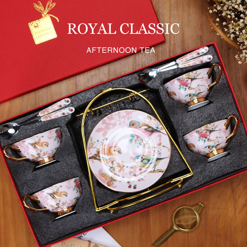 Exquisito hueso China taza de café y platillo de alta gama británica juego de té de la tarde traje de inauguración de la casa novias mano caja de regalo