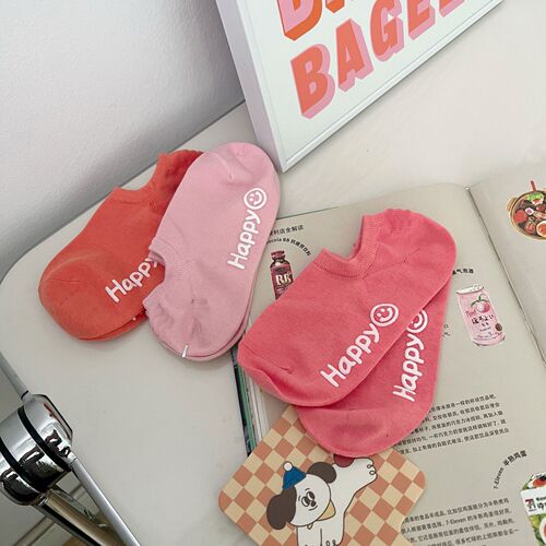Spring and summer new style smiling face short-tube boat socks for women summer thin low-cut shallow mouth sweat-absorbent breathable invisible boat socks