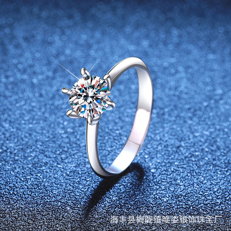 S925 sterling silver lotus six claw 1 karat moissanite ring simple temperament shiny engagement wedding ring wholesale
