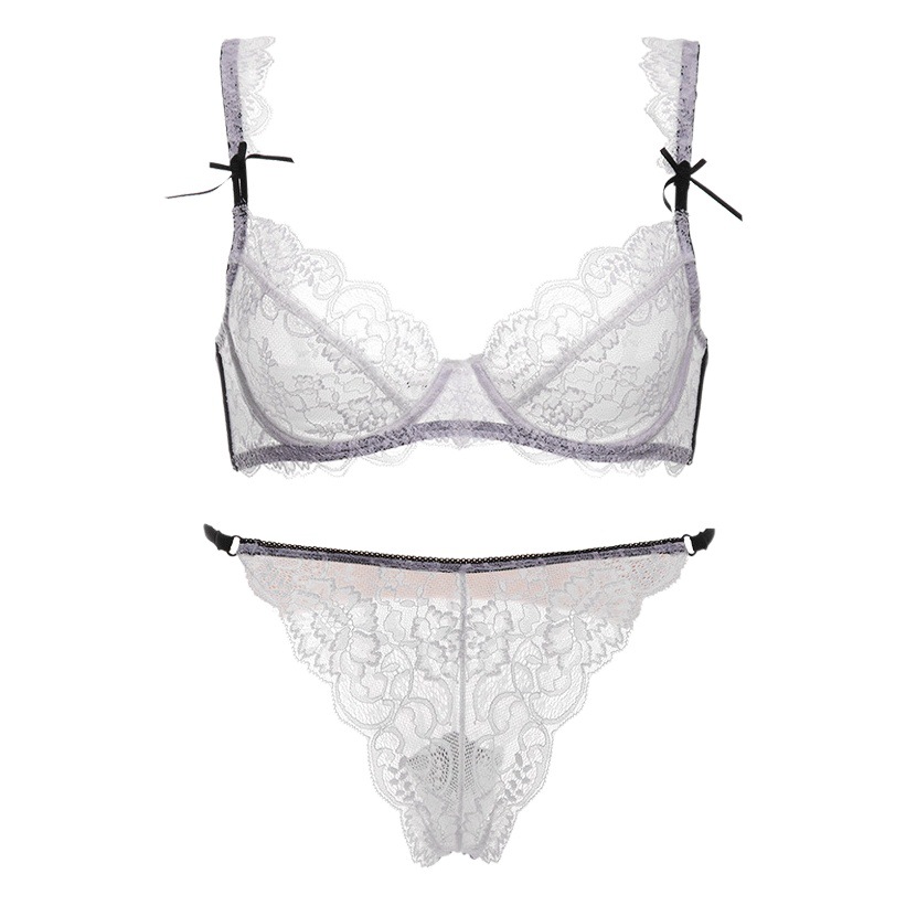 Sujetador ultrafino de encaje sexy sujetador transpirable transparente seductor traje de ropa interior arco adelgazante de gran tamaño