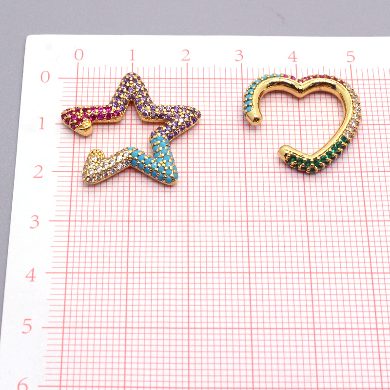 Micro Diamond-studded Five-pointed Star Heart Zircon Earrings display picture 2