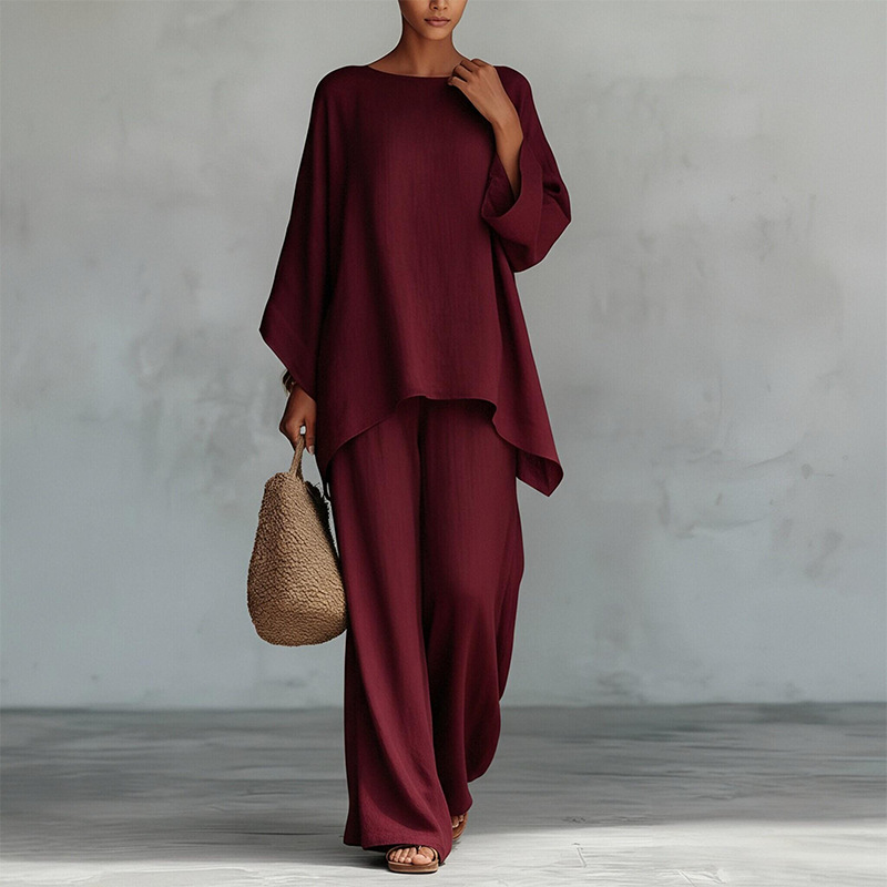 2026 Spring And Summer New Women's Clothing, Fashionable And Elegant Commuting Solid Color Round Neck Casual Suit_ecoleips.com