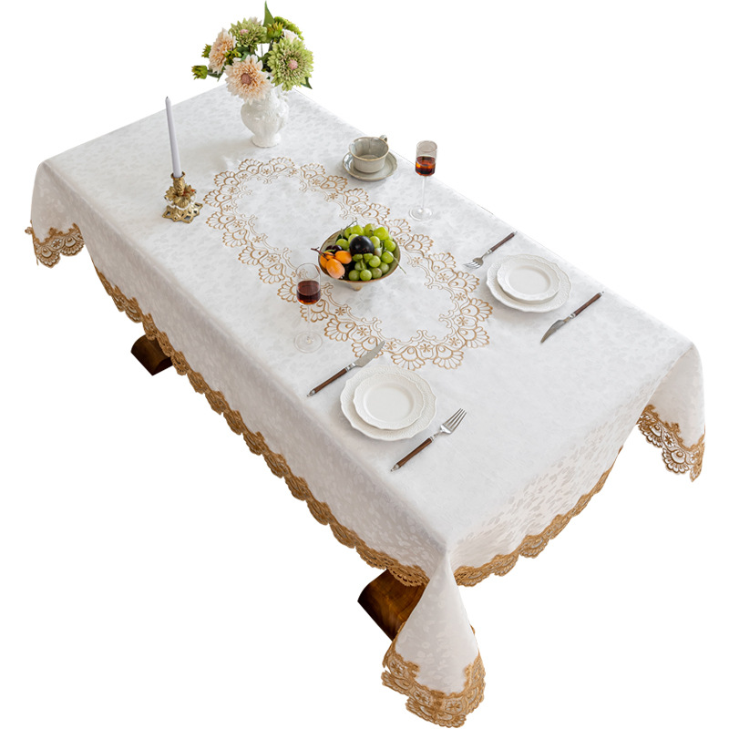 Fuente spot de fábrica imitación satinado mantel jacquard hueco bordado europeo mesa de centro gruesa aislamiento térmico y antiescaldado mantel