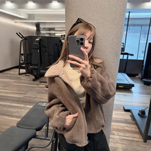 韩系全羊毛复古立领拉链皮毛一体外套女2025新款加厚显瘦皮草上衣