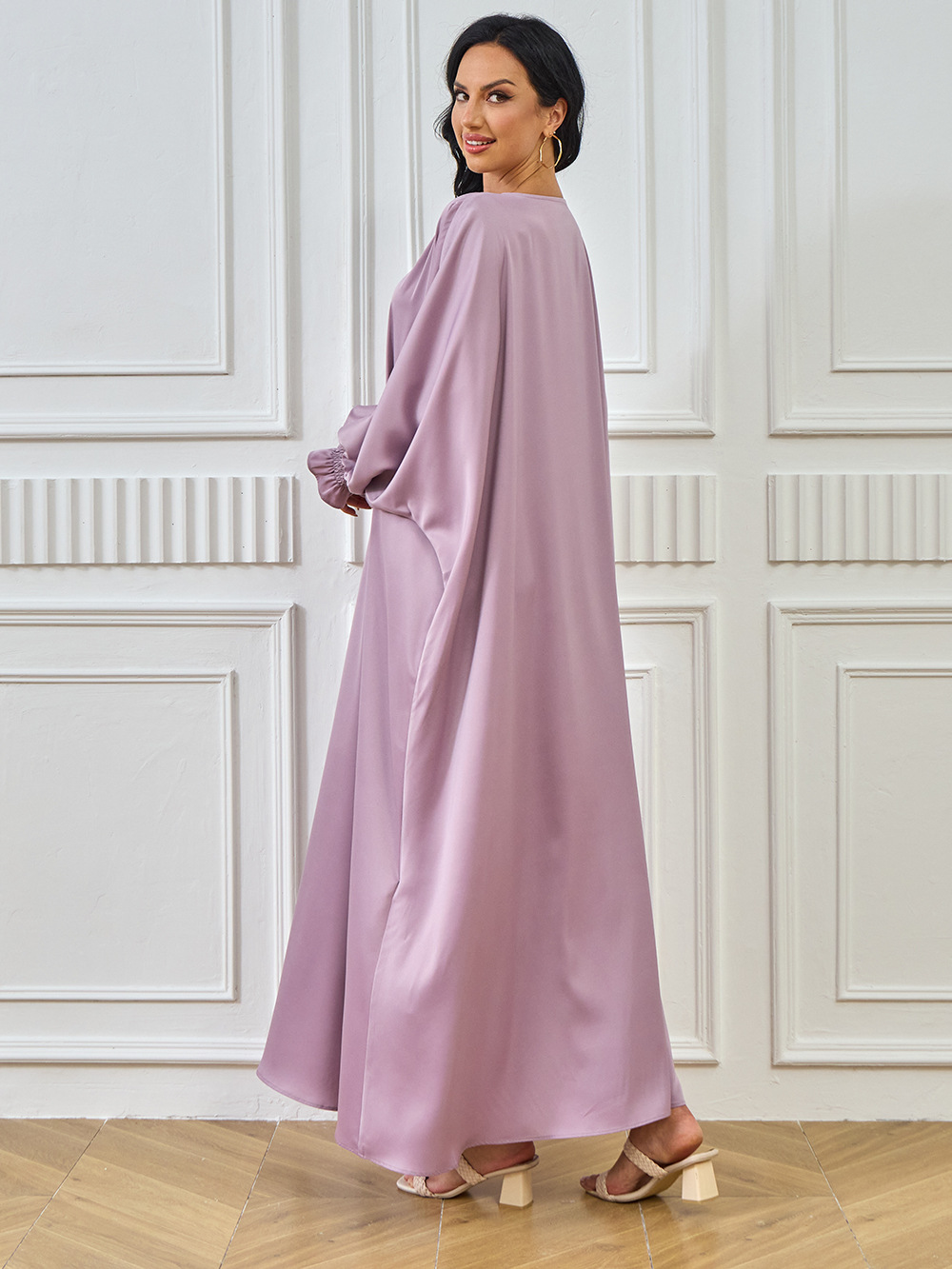 2024 New Cross-Border Abaya Dubai Muslim Middle Eastern Women's Long Robe Solid Color Dress_ecoleips.com