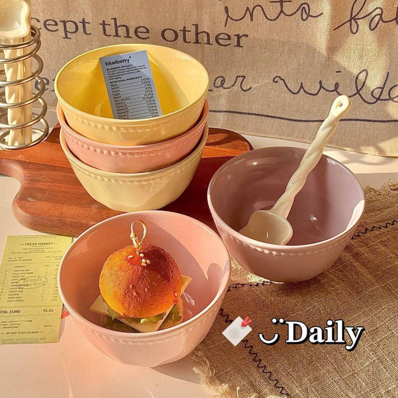 レリーフ新作飯碗insクリーム風カラー釉薬下彩家庭用高颜値食器少女デザート碗陶磁器|undefined