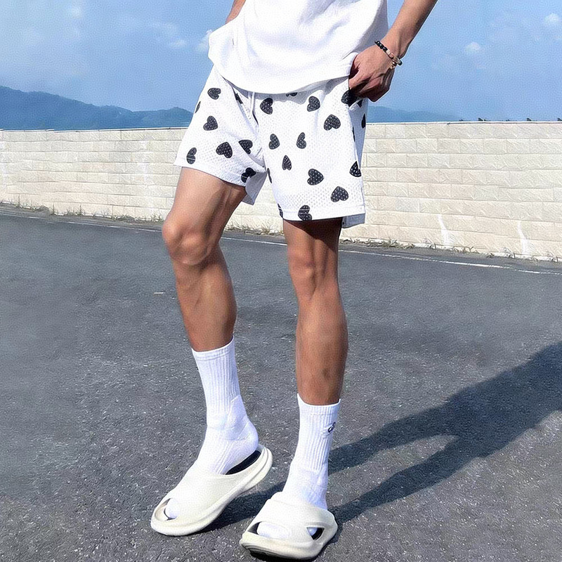 Summer Outfit: American-Style Heart-Shaped Shorts, Trendy Brand, Loose-Fitting, Quick-Drying, Mesh, Breathable, Casual, Training, Running Summer Outfit: American-Style Heart-Shaped Shorts, Trendy Brand, Loose-Fitting, Quick-Drying, Mesh, Breathable, Casual, Training, Running