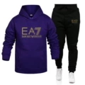 Purple + black pants + gold label