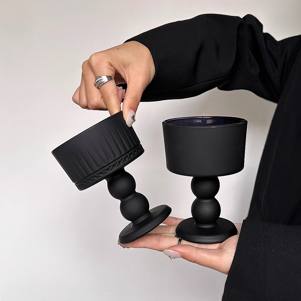 Retro silencioso vidrio negro esmaltado estilo francés medieval taza de pie alto insins viento de alto grado lámpara de escritorio modelado candelabro adornos