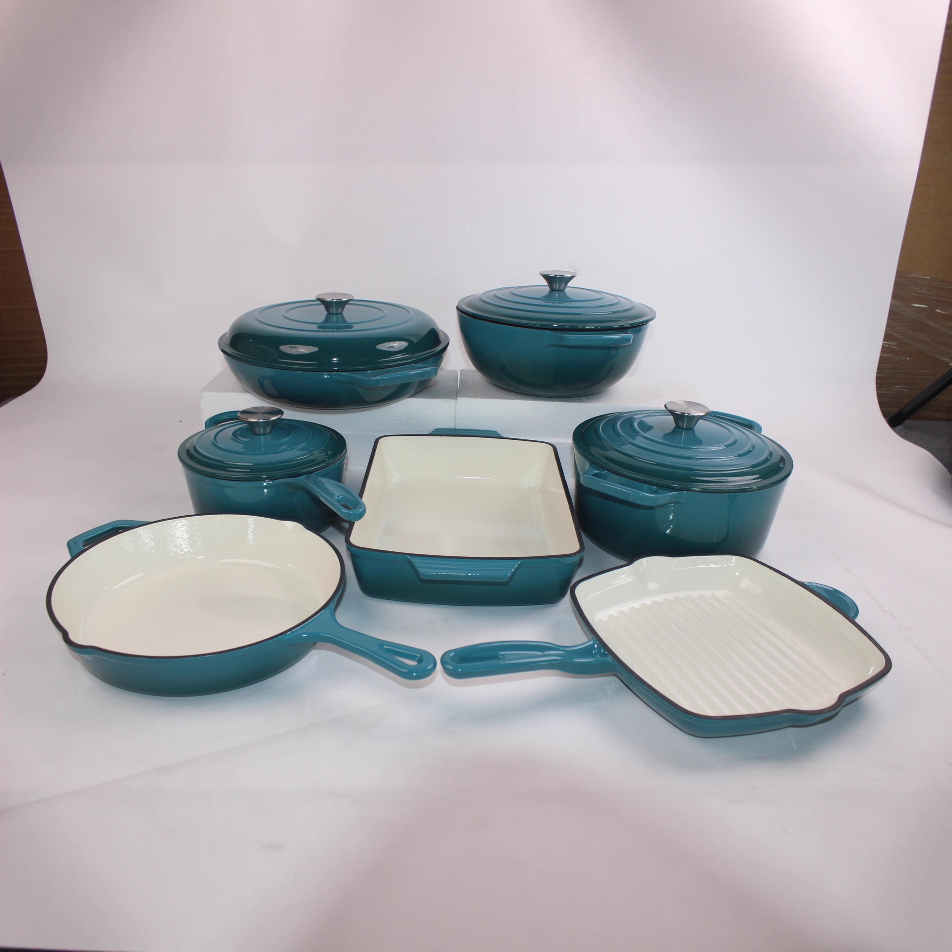 에나멜 오븐용 주철 냄비, 에나멜 프라이팬 세트, 수프 냄비, 프라이팬, 웍, 베이킹 팬 7종 세트 도매