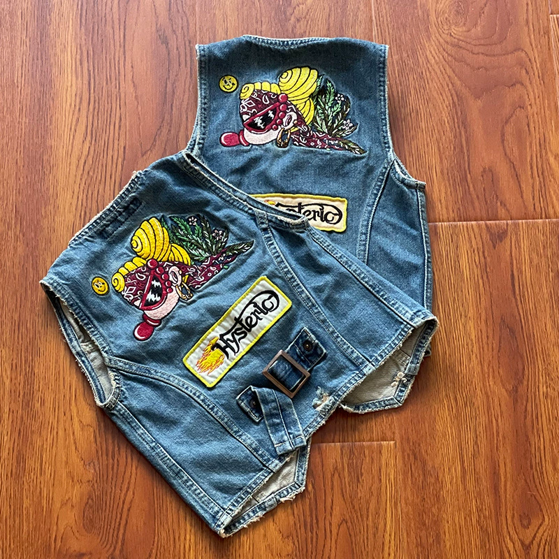 [В наличии] 23 Весенне-осенний прилив Марка Gao Ding Детская одежда Соска-пустышка с вышивкой Пчелы Детский джинсовый жилет для родителей и детей