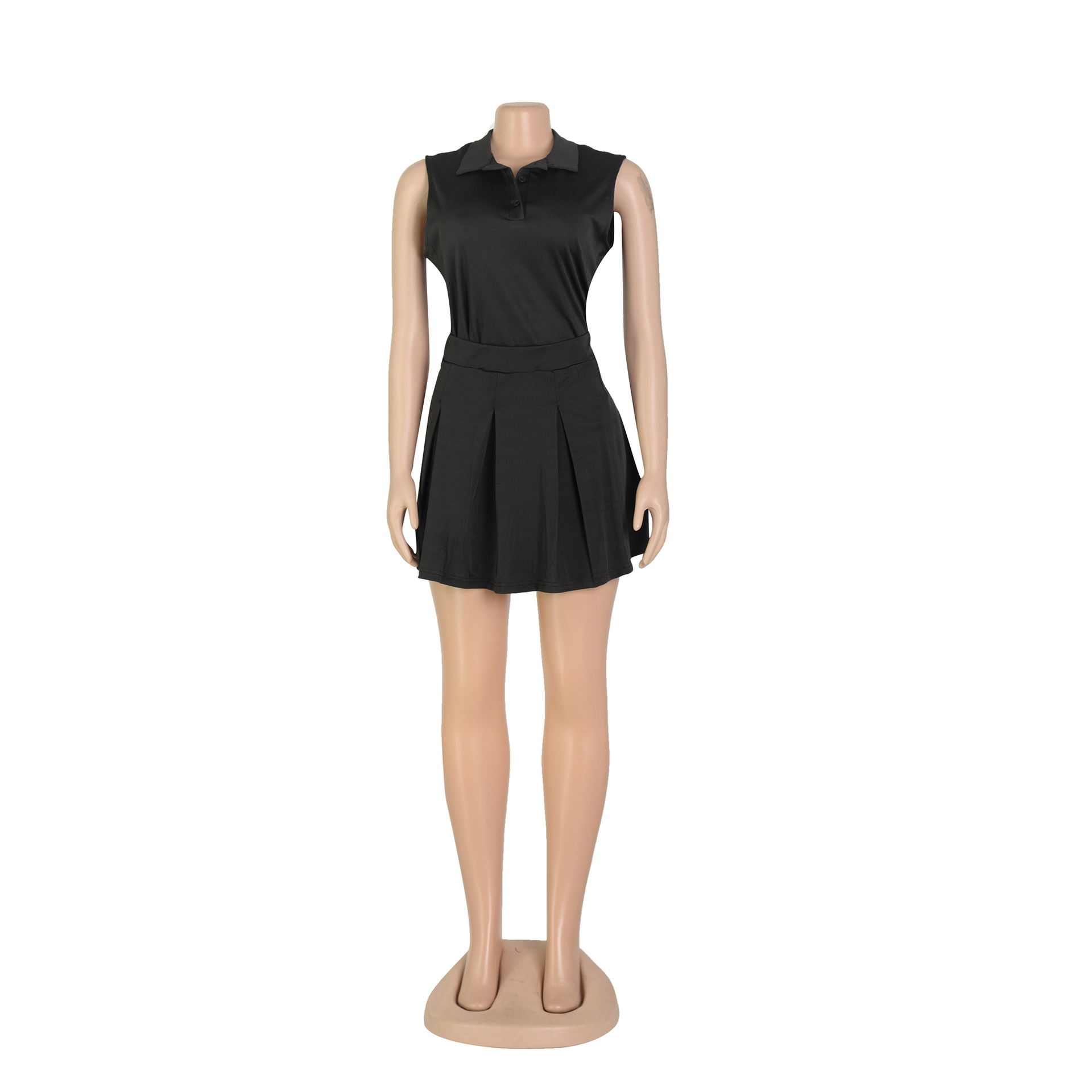 Women Clothing Short Skirt Two Piece Sleeveless Vest Suit Summer Polo Shirt
