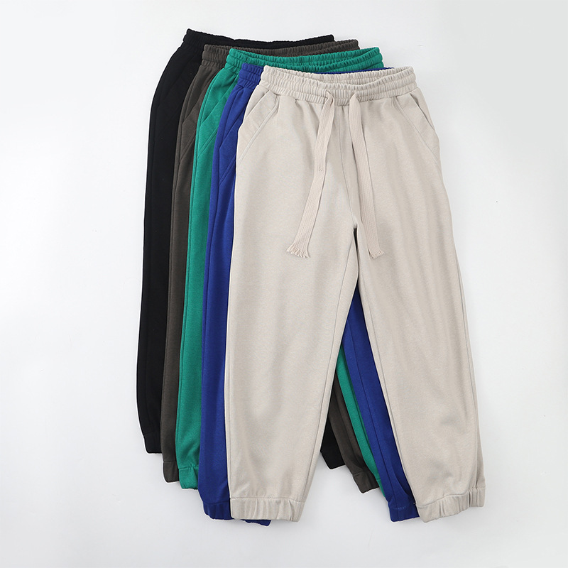 350g nacional de algodón de punto de color sólido sueltos pantalones deportivos hombres y mujeres originales flacos rectos pantalones casuales hip hop pantalones atados al tobillo