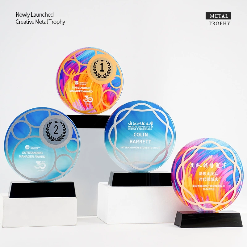 Креативный красочный хрустальный трофей, вырезанный круглый, золотой, серебряный и медный, конкурс, ежегодное собрание, выдающаяся команда сотрудников, почетная медаль