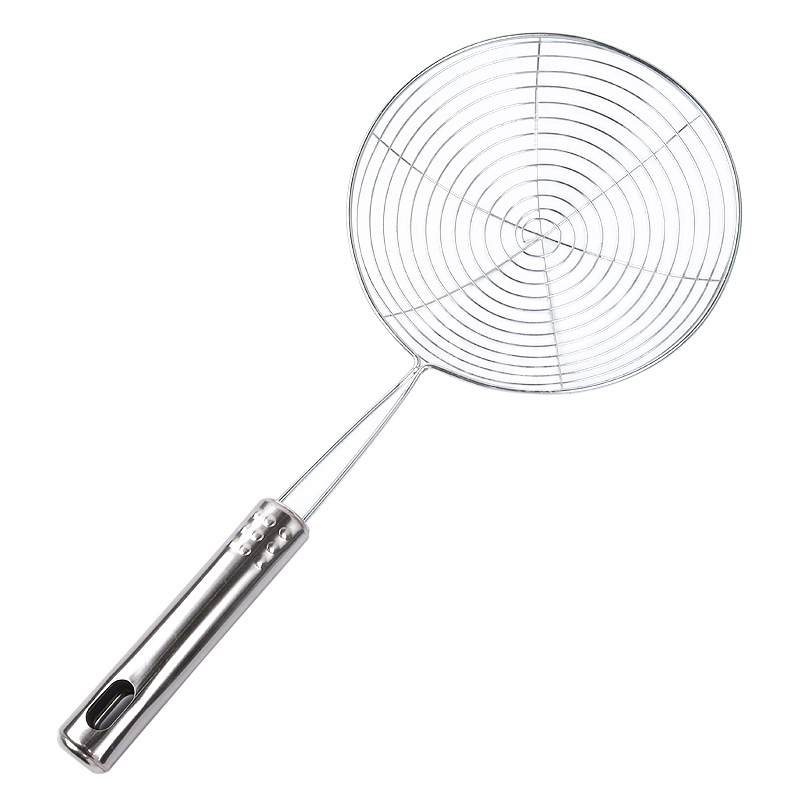 Directo de fábrica de nueve bolas de acero inoxidable de malla de alambre colador cuchara de agua cuchara frita fideos colador cuchara línea de drenaje
