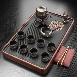 Purple Sand Tea Set Set for Home Living Room Kung Fu Tea Cup Small Solid Wood Tea Tray Drainage Tea Table Office Teapot