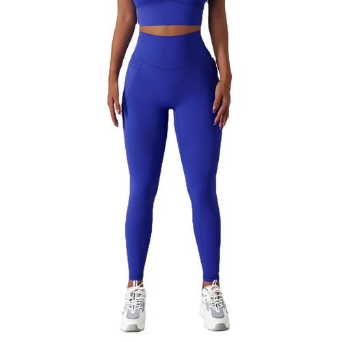 Breathable cloud-like high-waist butt-lifting yoga pants with external pockets, tight-fitting sports running pants, quick-drying fitness pants 6425