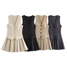 外贸2025春夏新款欧美风女时尚休闲宽褶条纹背心式连衣裙2157554