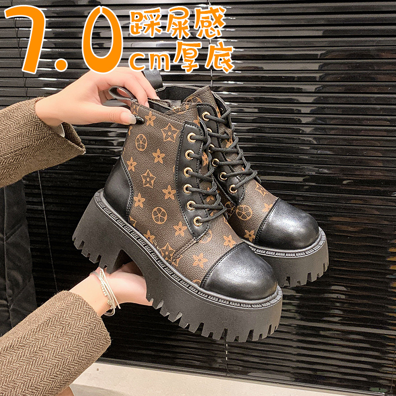 2025 Autumn New Round Toe Retro European and American Thick High Heels Fashion Easiest for Match Classic Martin Boots Women's Leather Boots Wholesale