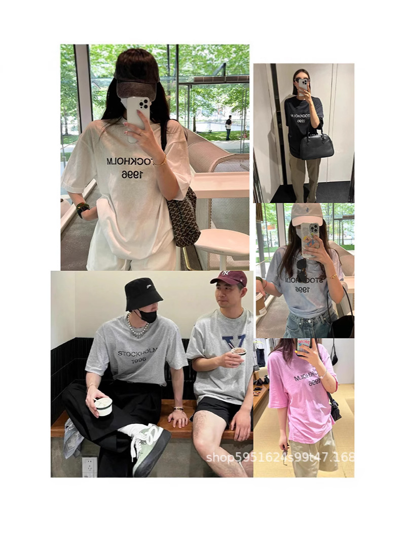 現物発送! 25夏の新型アルファベットは手で磨かれて部分的に汚れて古い軽微な炒め色の半袖tシャツを作る