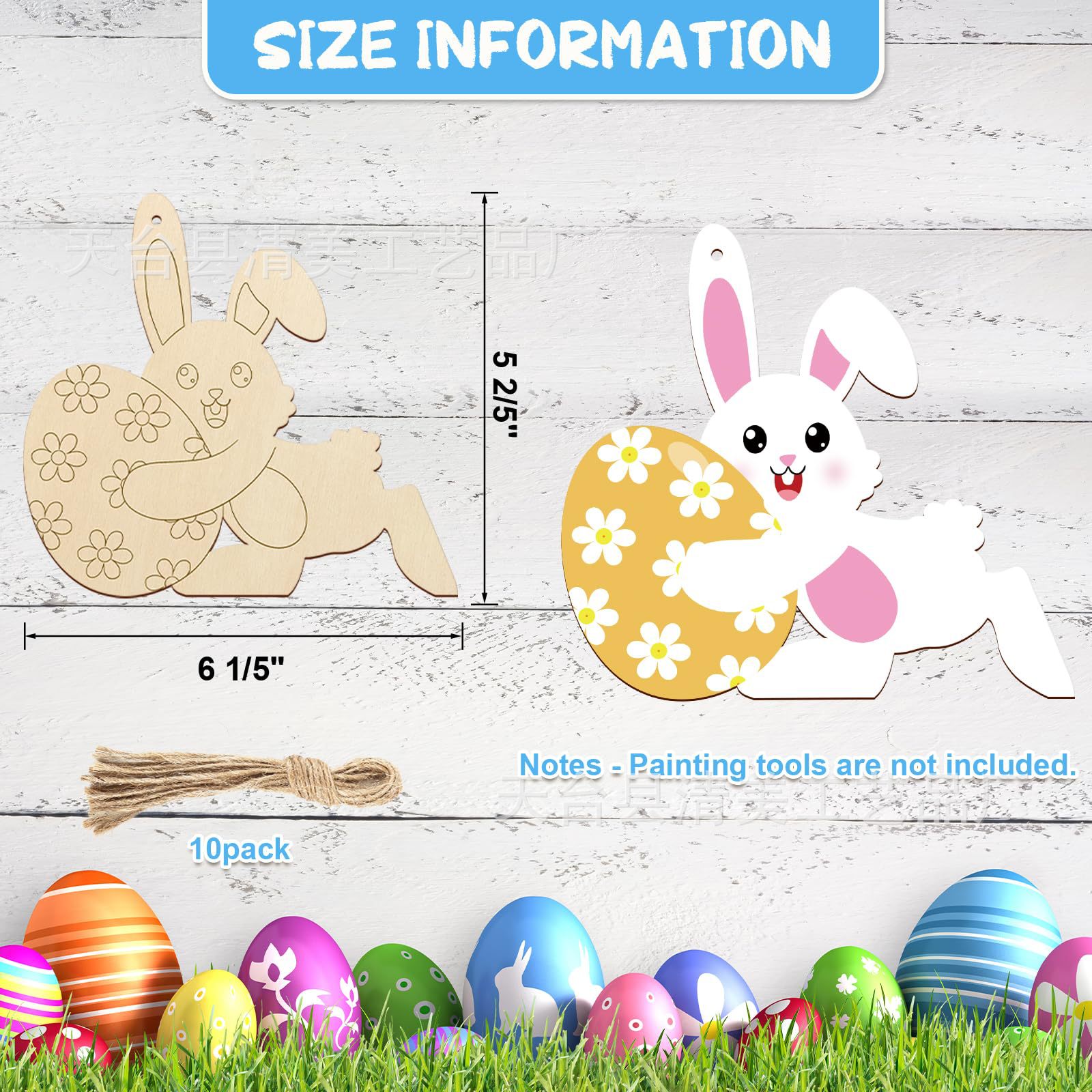 Decoración de madera semiacabada Conejo de Pascua para niños Artesanías de Pascua con borrador de línea de grabado láser