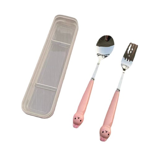 Cute Rabbit Cartoon Stainless Steel Three-Piece Set Convenient Student Outdoor Spork Fork Chopsticks Box Gift Set