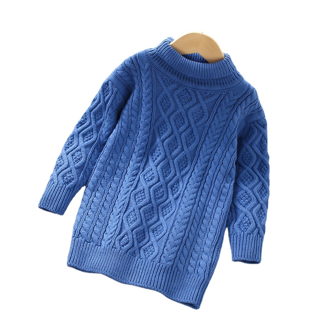 Girls' Sweater 2022 Autumn/Winter New Western Korean Edition Simple Half Neck Knitted Pullover Mid length Bottom Woolen_voghion.com