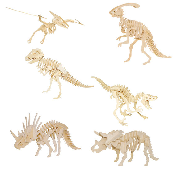 Three-Dimensional Wooden Animal Dinosaur 3D Puzzle DIY Stamping Puzzle Cross-Border Toys Export Wooden Puzzle Toys Fsc