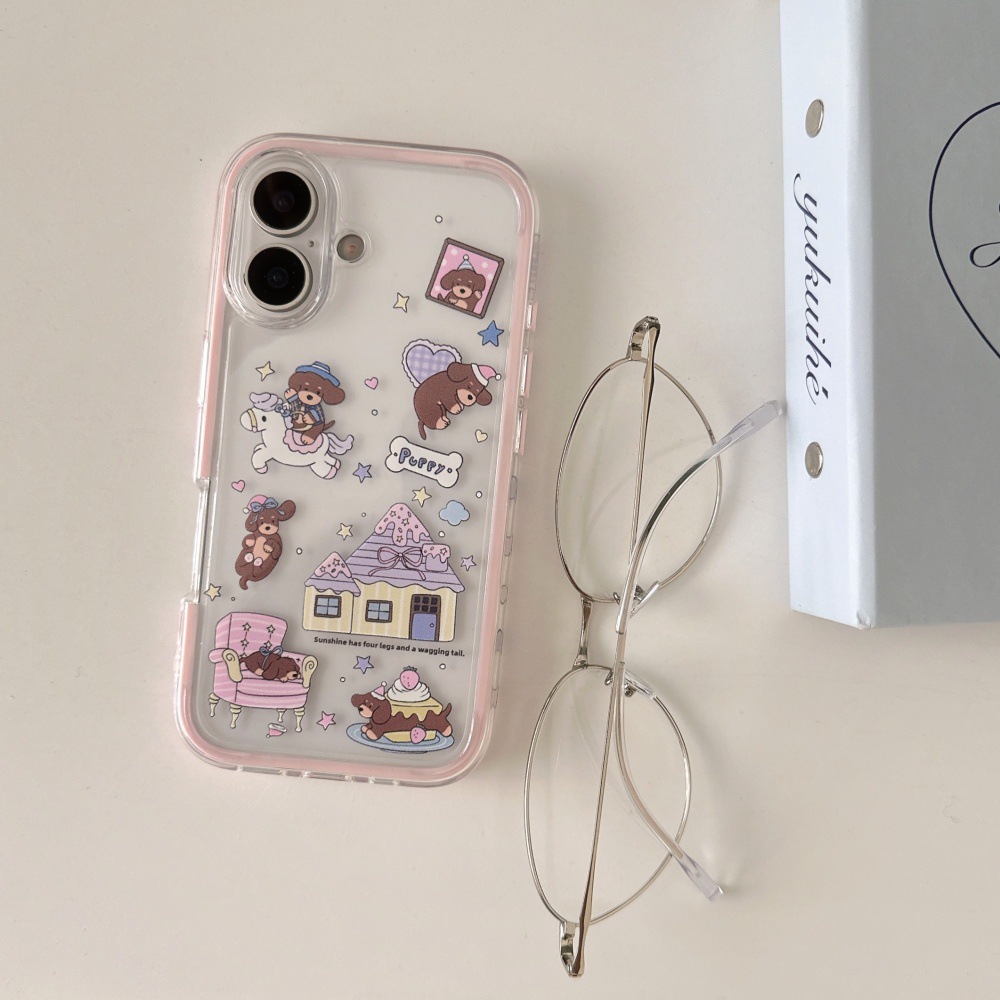 Divertida ilustración de perro salchicha de dibujos animados para Apple 16ProMax funda para teléfono móvil 15Pro dos en uno 14/13 nuevo 15