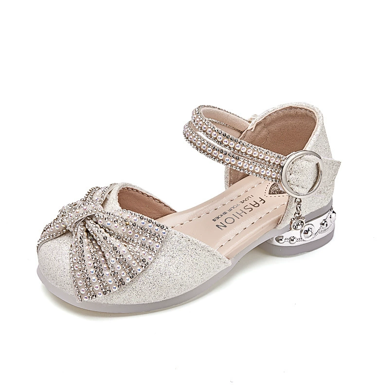 Shoes for princess, children's shiny footwear girl's for leather shoes high heels, soft sole