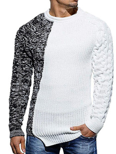 European and American Color-Blocked Sweaters 2025 Autumn and Winter Round Neck Long-Sleeved Knitted Slim Sweaters Cross-Border Amazon Muscle Men's Clothing