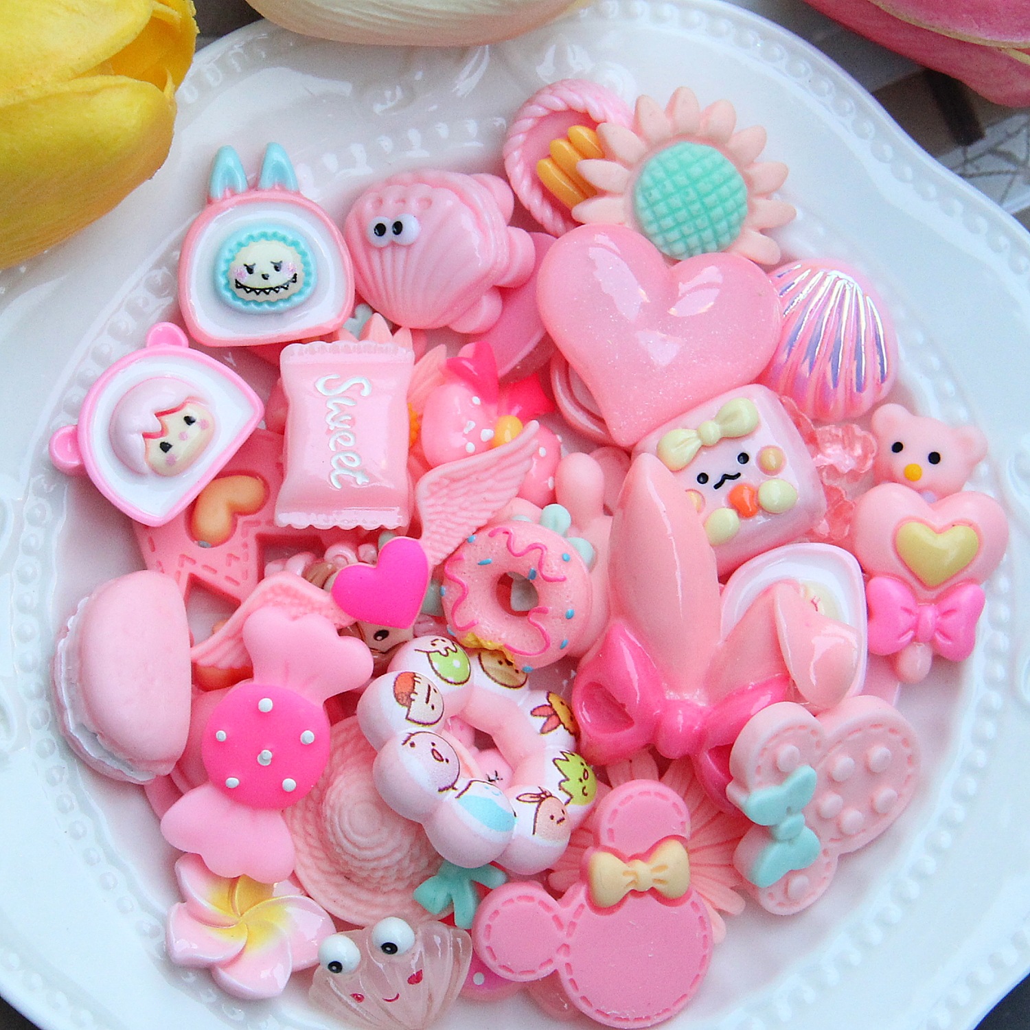 Resina color del arco iris suerte bolsa donut comida mixta y jugar suerte bolsa DIY horquilla tocado de los Niños Accesorios crema pegamento