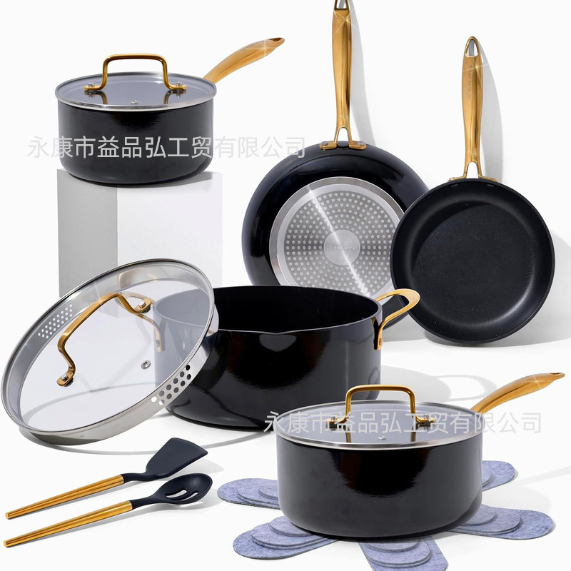 Juego de ollas estiradas de fondo compuesto de comercio exterior de fábrica, ollas de sopa, ollas de leche, sartenes, regalos de eventos, galvanoplastia