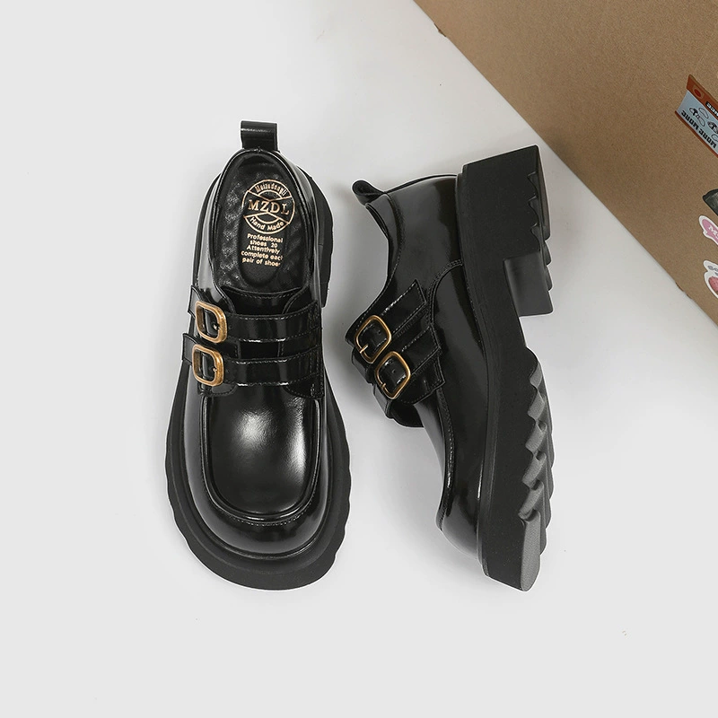 Footwear platform для кожаной обуви, ремень, пряжка английский стиль, черные лоферы, ботинки, натуральная кожа, коллекция 2023, британский стиль