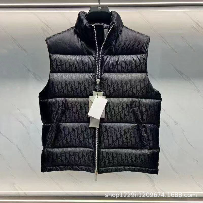 秋冬D家暗纹老花立领拉链无袖棉服保暖新款男女情侣潮流背心外套|undefined