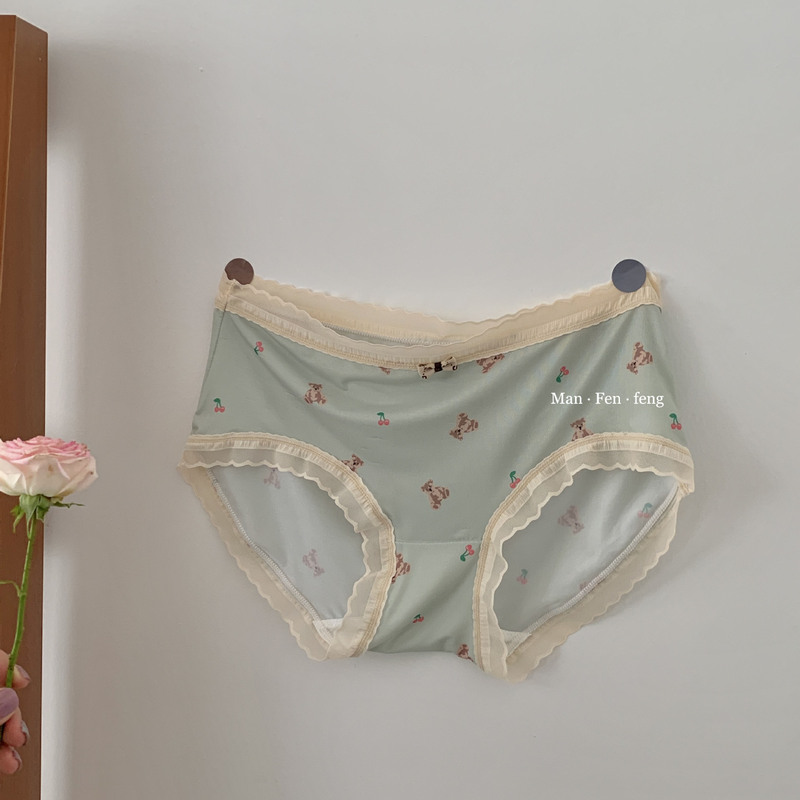 ''Smooth skin feeling ''Bear and flowers summer ice silk low waist breathable quick-drying girl briefs