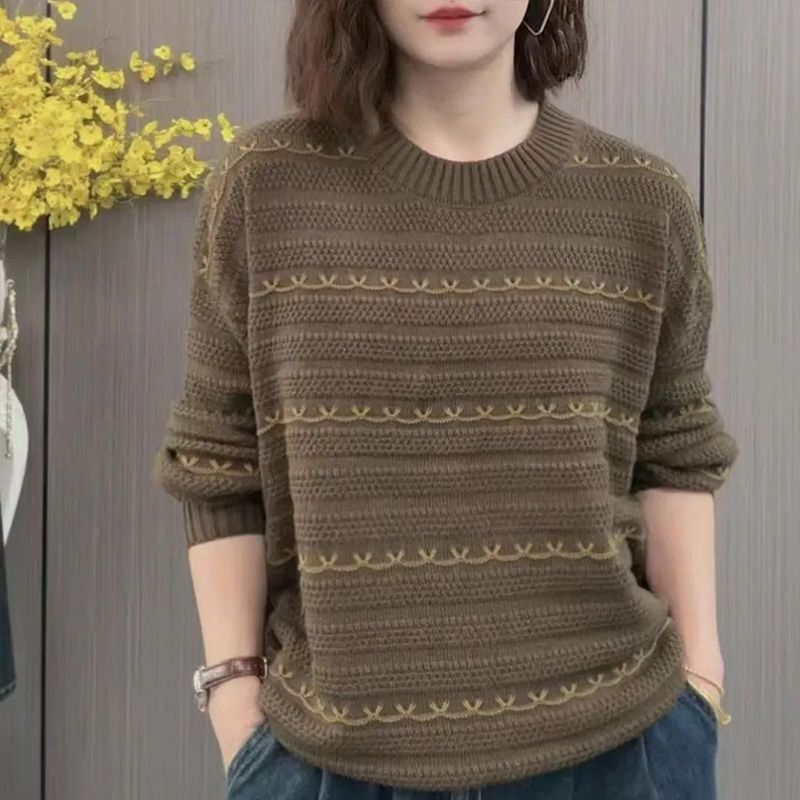 春と秋の女性のためのデザインされた西洋スタイルのプルオーバーショートセーター、新しいゆったりとしたお腹カバーレイジースタイルのボトムセーター|undefined