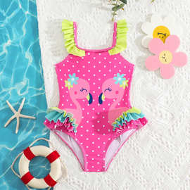 儿童泳衣女童连体泳衣婴儿宝宝可爱卡通无袖花边三角裤连体泳装女