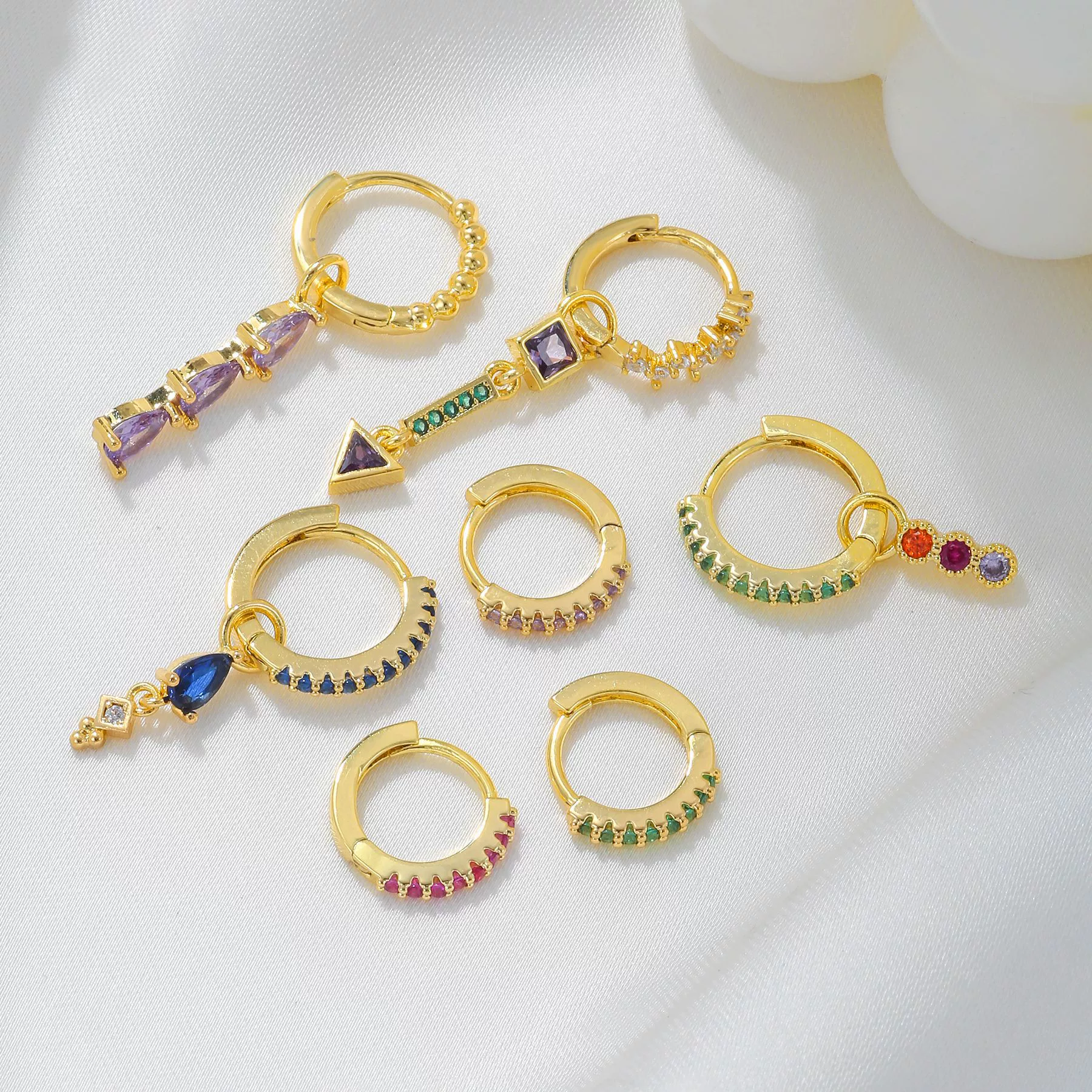Brand earrings, set, zirconium, European style, light luxury style