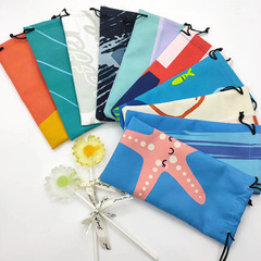 Eye Case with Double Fleece Sunglasses Case, Logo Print, Candy Color, Black, Red, Drawstring Eye Fabric Bag