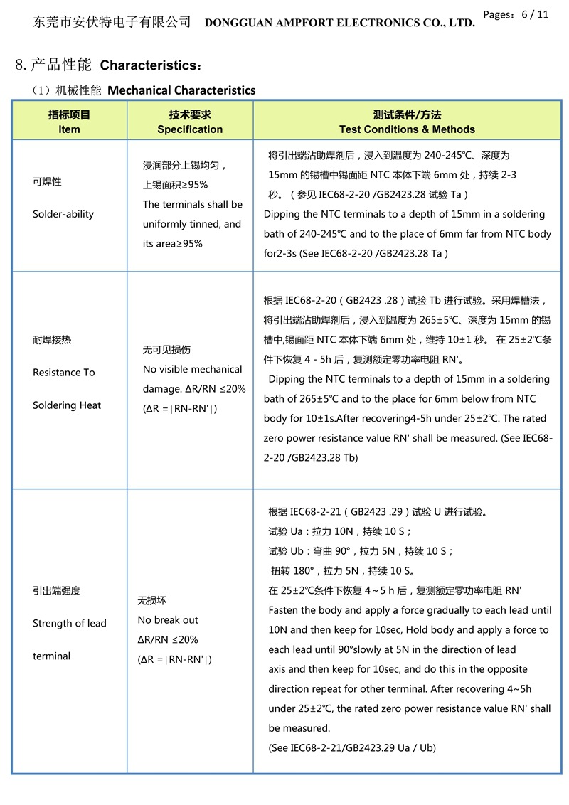 安伏特NTC-47D-13 内弯 F5 d0.6 中英文规格