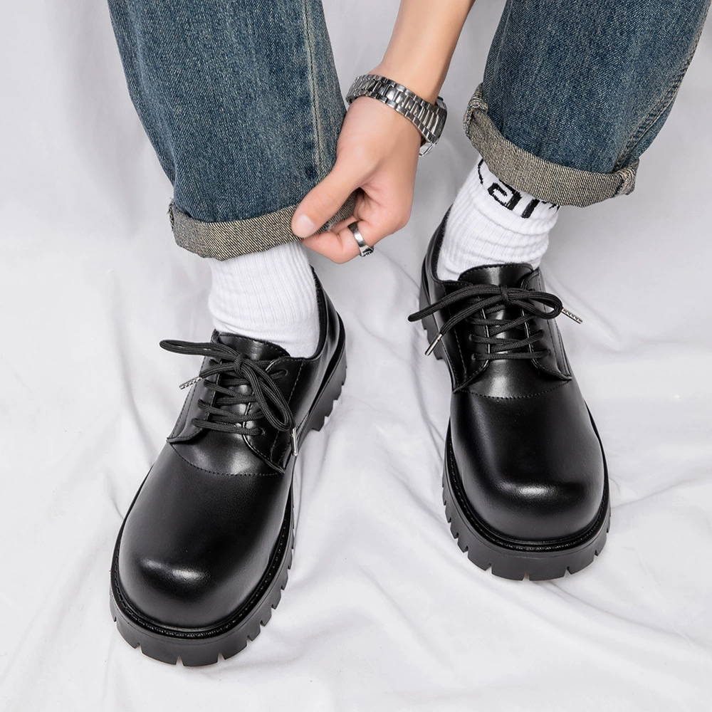 Обувь Дерби Мужская модная обувь Британские ветры увеличенные круглые кожаные туфли cleanfit кожаные туфли высокого уровня 81026-1