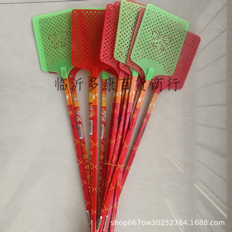 Bamboo handle fly swatter factory plastic fly swatter Linyi department store increased lengthened thickened summer bamboo pole fly swatter wholesale
